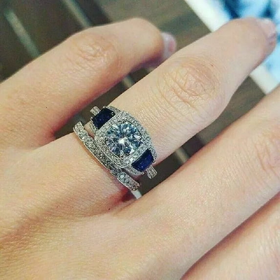 Hitanshu Jewels 3Ct Round CZ Engagement Bridal Set Ring 14k White Gold Plated