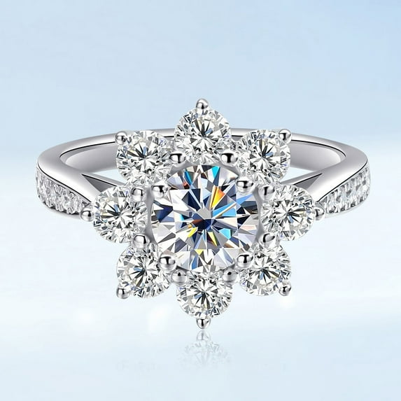 Hitanshu Jewels 925 Silver 14K White Gold Plated Moissanite Engagement Wedding Band Ring for Women