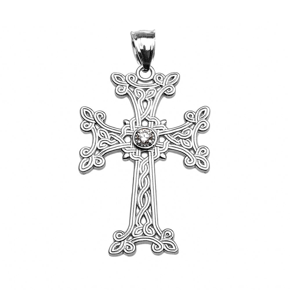 Hitanshu Jewels 925 Sterling Silver Armenian Cross Solitaire CZ ...