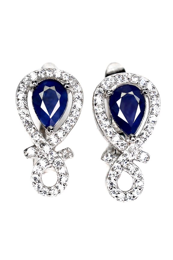 925 Sterling Silver Earrings Pear Sapphire Diffused 7x5mm