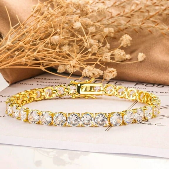 Hitanshu Jewels Beautiful 14K Yellow Gold Over Round Cut Cubic Zirconia Tennis Women's Bracelet
