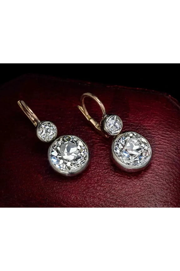 Bezel Set Round Cut Cubic Zirconia Women's Drop Earrings 14K Two-Tone Gold Plated