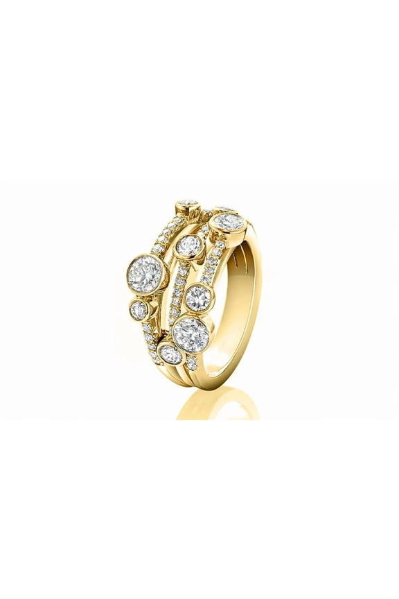 CZ Multi-Stone Three Row Band Halo Ring in Yellow Gold Plated