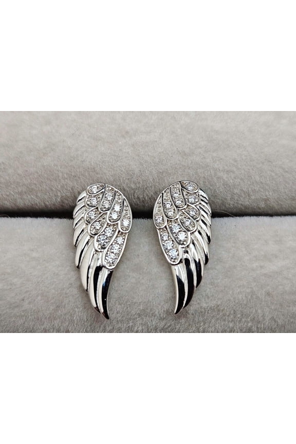 Cubic Zirconia Round Cut Womens Wings Shape Stud Earrings 14K White Gold Finish