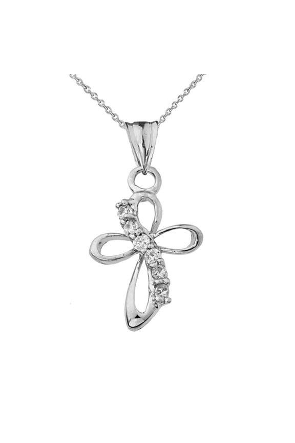 Dainty Modern Cross Cubic Zirconia Pendant Necklace in Sterling Silver