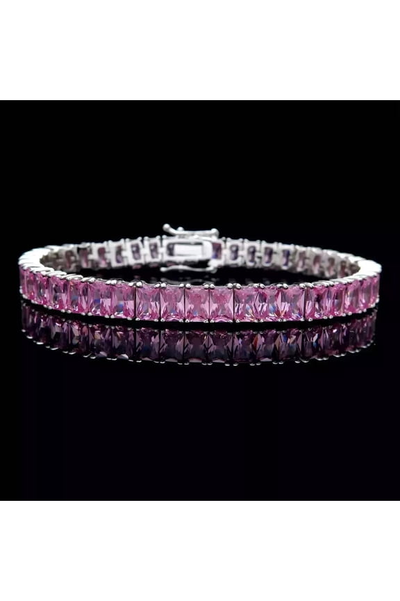 Emerald Cut Pink Cubic Zirconia Gift For Women's Tennis Bracelet 14K White Gold Plated