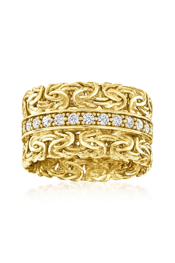 Eternity CZ Double Row Byzantine Band Ring 14K Yellow Gold Plated 925 Silver