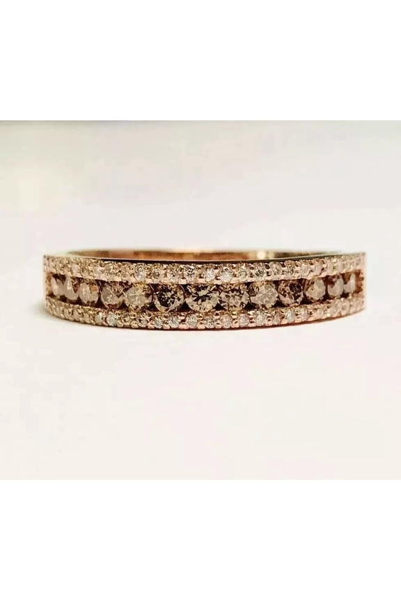 Eternity Wedding Band 14K Rose Gold Plated 2Ct Round Cut Chocolate Cubic Zirconia Women Ring