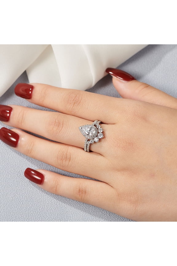 For His & Her Anniversary Set Ring Pear Cut Cubic Zirconia 14K White Gold Finish