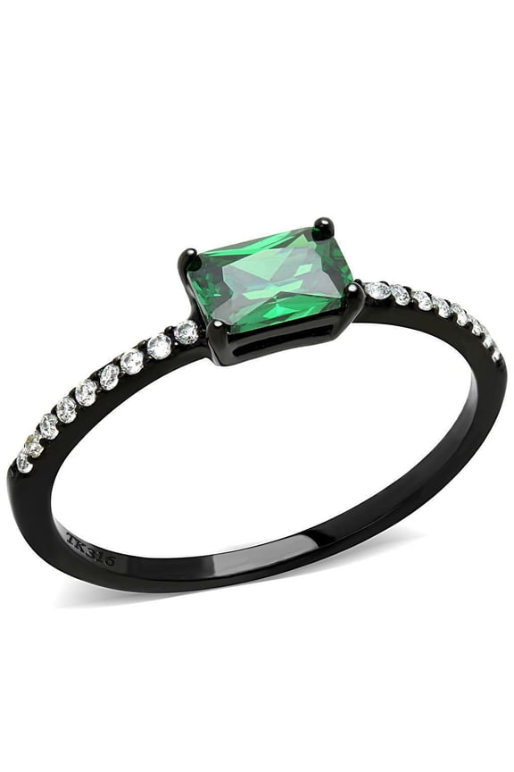 Gift For Womens Wedding Ring Green Cubic Zirconia Solitaire 14K Black Gold Finish