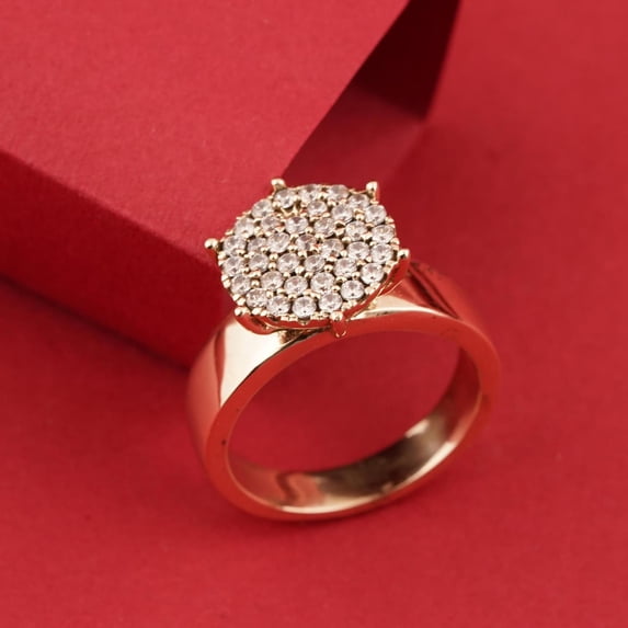 Hitanshu Jewels Gold Plated Round Cluster CZ Ring Bold Statement Cocktail Ring for Women