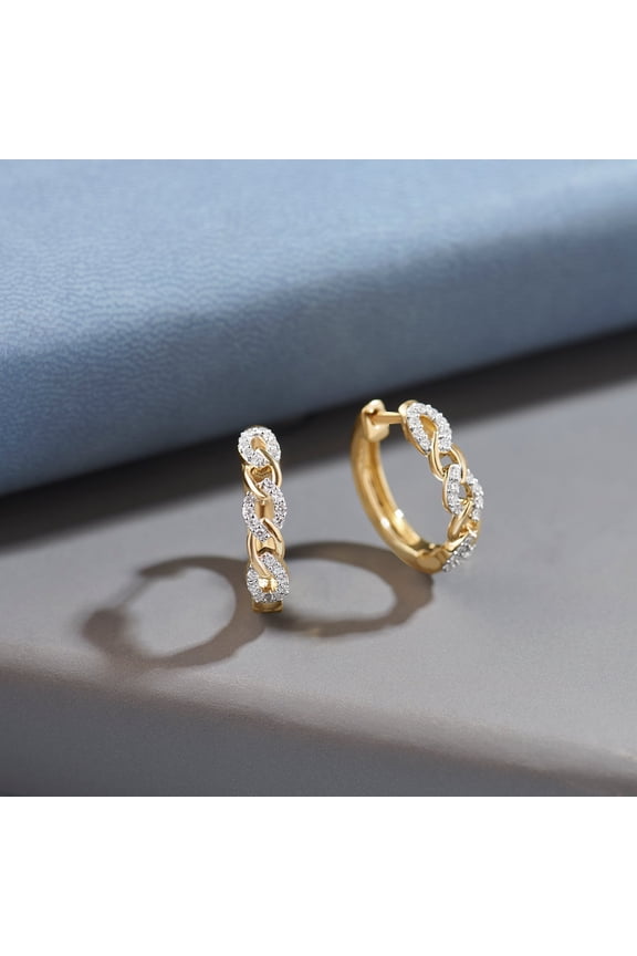 Gold Tone Hoop Earrings for Women Cuban Link Design with Sparkling CZ Stones Elegant Gift for Her
