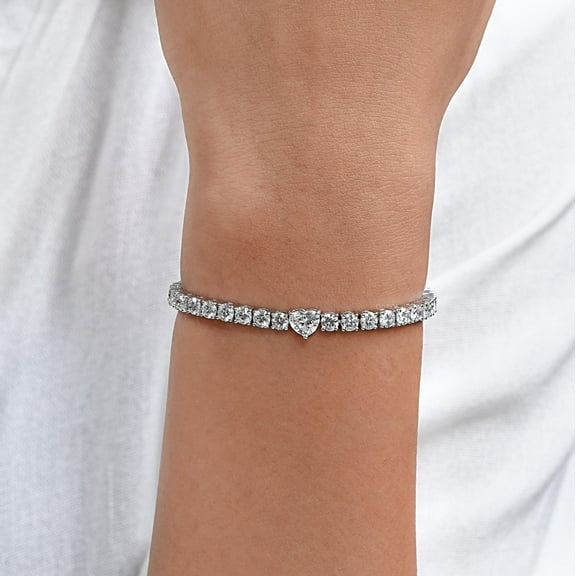 Hitanshu Jewels Heart Cut Cubic Zirconia Beautiful Women's Tennis Bracelet 14K White Gold Plated