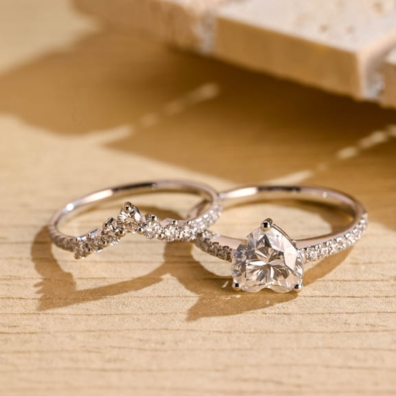 Hitanshu Jewels Heart Cut Cubic Zirconis Couple Bridal Set Rings for Him & Her 14K White Gold Finish