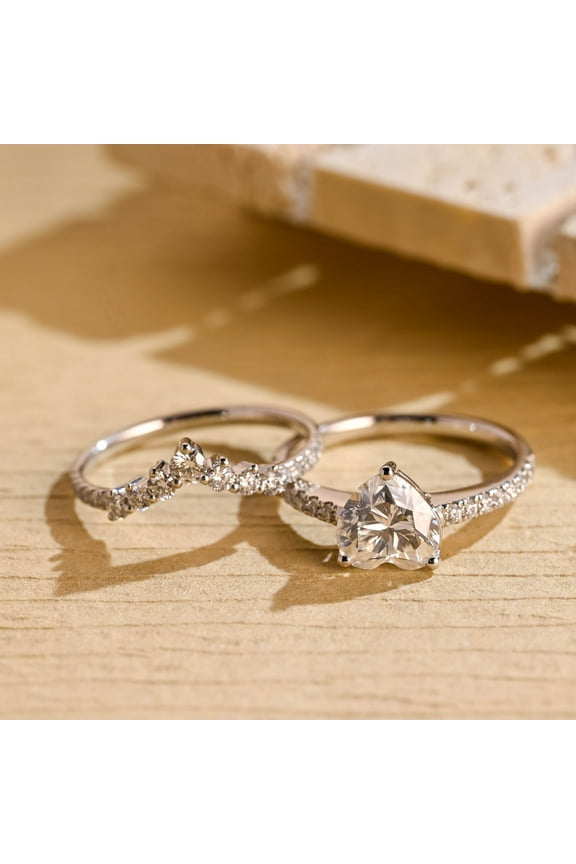 Heart Cut Cubic Zirconis Couple Bridal Set Rings for Him & Her 14K White Gold Finish