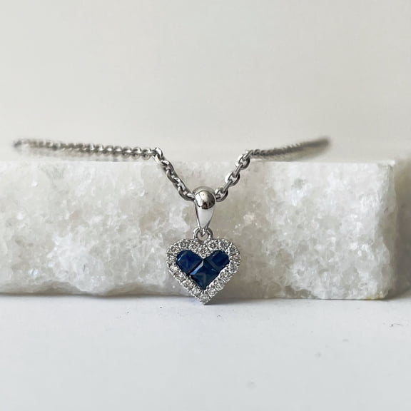 Hitanshu Jewels Heart Shape Pendant Chain for women 14K White Gold Finish Princess Cut Lab Created Sapphire