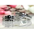 thumbnail image 1 of Hitanshu Jewels His & Her 3Pc Black CZ Trio Wedding Ring Set in Silver Finish – Bridal Engagement Matching Bands, 1 of 7