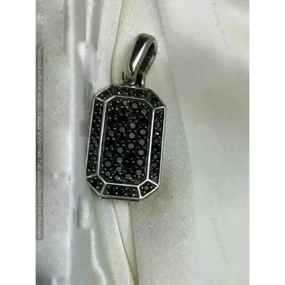 Hitanshu Jewels Men's 2Ct Round Black CZ Dog Tag Pendant 14k White Gold Plated