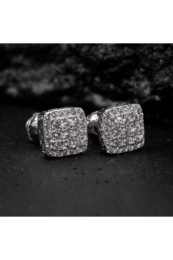 Men's Small 925 Sterling Silver Square Cube Shape Hip Hop CZ Stud Earrings