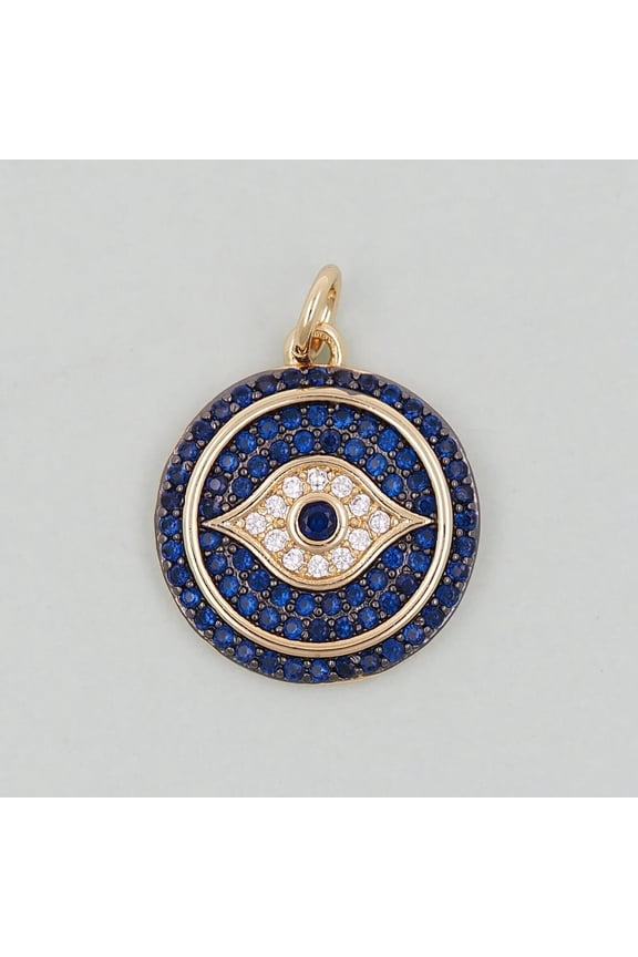 Round Cut Blue CZ Stunning Evil's Eye Pendant 14K Yellow Gold Finish