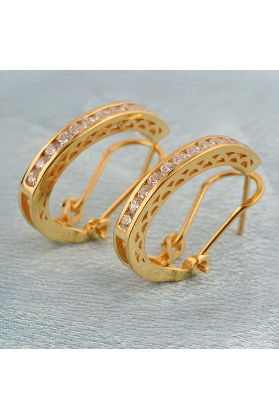 Round Cut CZ Channel Set Hoop Earrings 14K Yellow Gold Finish