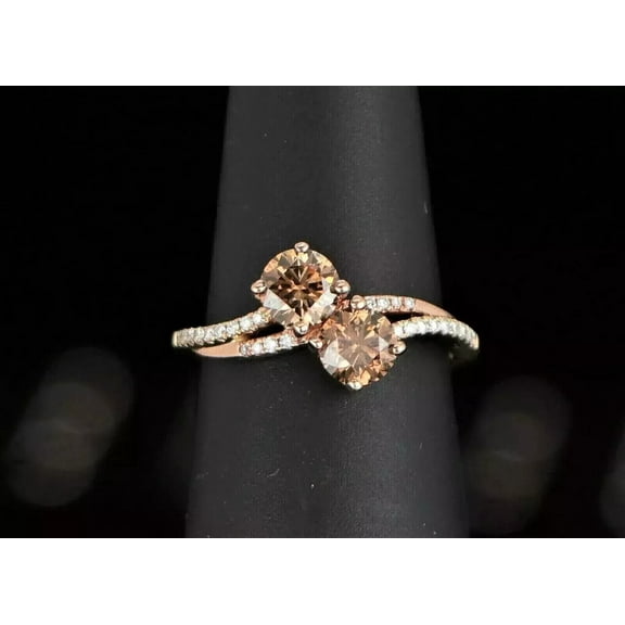 Hitanshu Jewels Round Cut Chocolate Cubic Zirconia Women's Wedding Engagement Ring 14K Rose Gold Plated