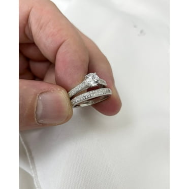 Hitanshu Jewels Round Cut Cubic Zirconia His & Her Wedding Band Ring 14K White Gold Plated
