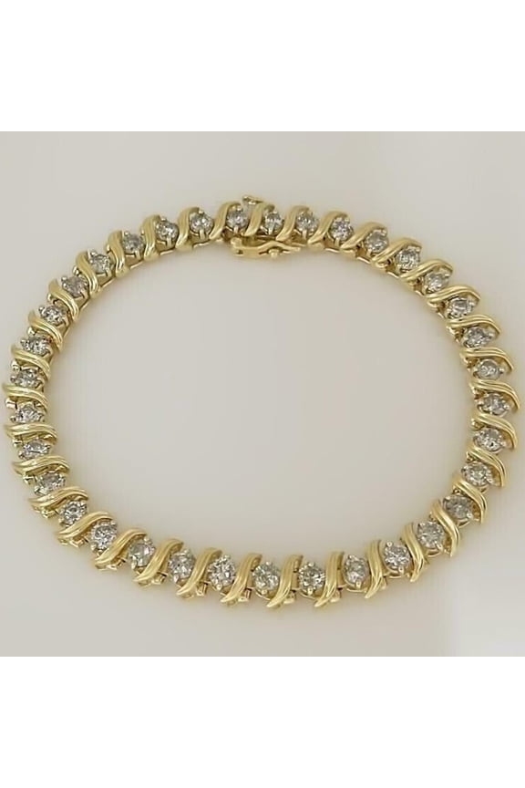 Round Cut Cubic Zirconia S-Link Shape Women's Tennis Bracelet 14K Yellow Gold Plated