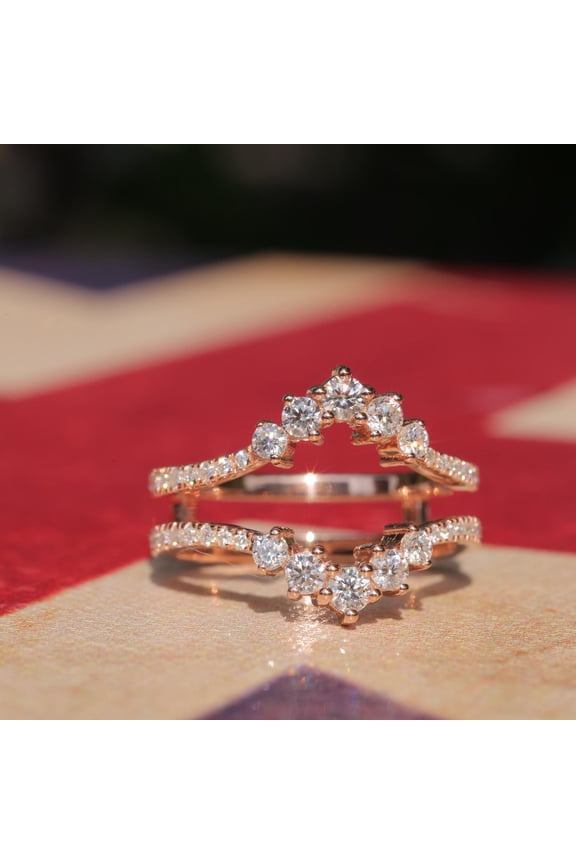 Round Cut Cubic Zirconia Women's Enhancer Wrap Guard Ring 14K Rose Gold Plated