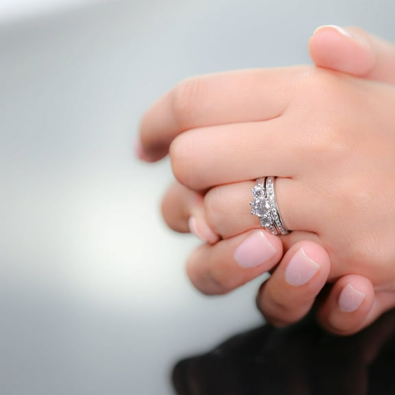 Hitanshu Jewels Round Cut Cubic Zirconis Couple Bridal Set Rings for Him & Her 14K White Gold Finish