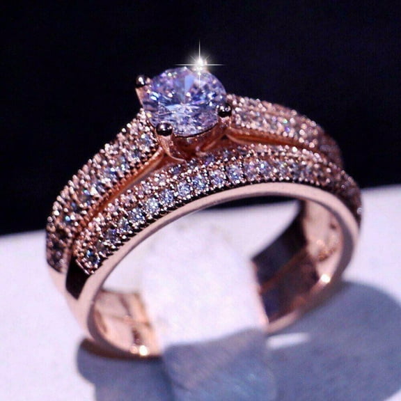 Hitanshu Jewels Round Cut Moissanite Bridal Engagement Wedding Ring Set 14K Rose Gold Plated