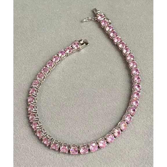 Hitanshu Jewels Round Cut Pink Cubic Zirconia For Women's Prongs Tennis Bracelet 14K White Gold Plated