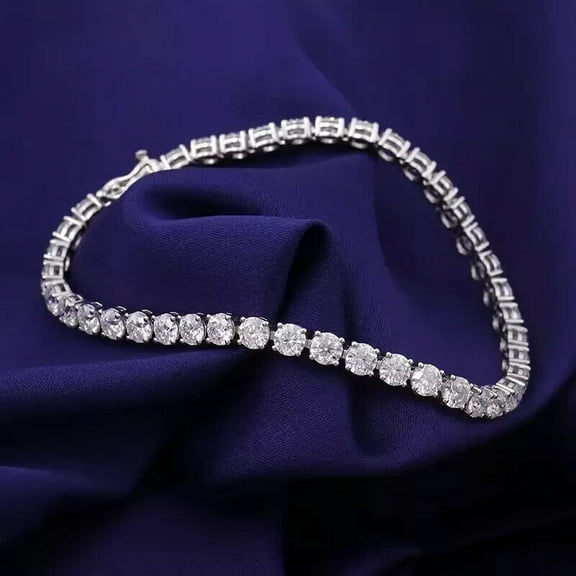 Hitanshu Jewels Trendy Cubic Zirconia Round Cut Women's Tennis Bracelet 14K White Gold Plated