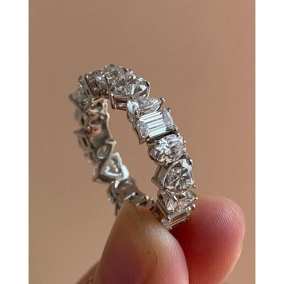 Hitanshu Jewels Women's CZ Stunning Eternity Band Ring 14K White Gold Finish