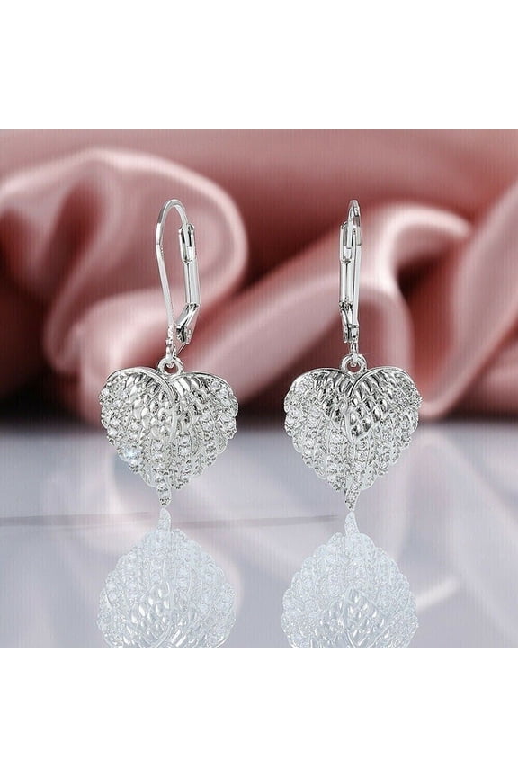 Women's Heart Drop Earrings In 14K White Gold Finish Round Cut CZ