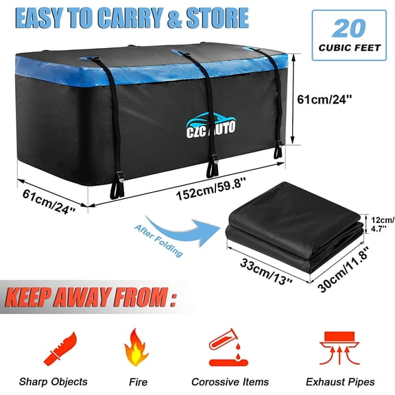 Hitch Cargo Carrier Bag 20 Cu Ft Waterproof Storage for Car Truck SUV Vans Hitch Trays Blue
