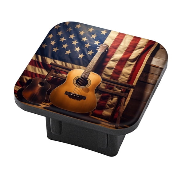 Hitch Cover Fits For 2-Inch Hitch,Acoustic Guitar And Acoustic Bass In Front Of The American Flagrubber Trailer Hitch Cover Tube Plug Insert,Car Exterior Accessories, Receiver Tube Hitch Plug