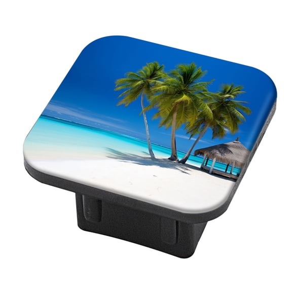 Hitch Cover Fits For 2-Inch Hitch,Beach Scene With Palm Trees And Clear Blue Waterrubber Trailer Hitch Cover Tube Plug Insert,Car Exterior Accessories, Receiver Tube Hitch Plug