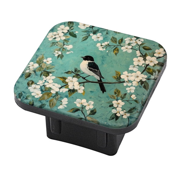 Hitch Cover Fits For 2-Inch Hitch,Bird On Blossoming Branch Against A Teal Backgroundrubber Trailer Hitch Cover Tube Plug Insert,Car Exterior Accessories, Receiver Tube Hitch Plug