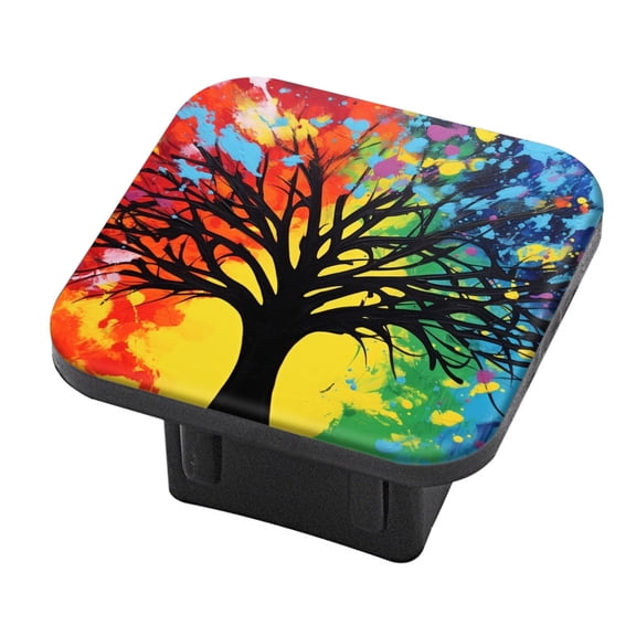 Hitch Cover Fits For 2-Inch Hitch,Black Tree Silhouette Against Vibrant Rainbow Backgroundrubber Trailer Hitch Cover Tube Plug Insert,Car Exterior Accessories, Receiver Tube Hitch Plug