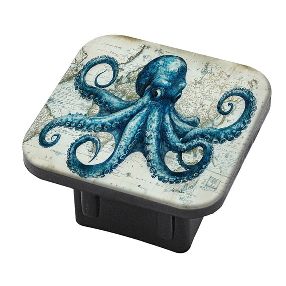 Hitch Cover Fits For 2-Inch Hitch,Blue Octopus On An Antique Maprubber Trailer Hitch Cover Tube Plug Insert,Car Exterior Accessories, Receiver Tube Hitch Plug