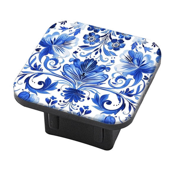 Hitch Cover Fits For 2-Inch Hitch,Blue - And - White Floral Patternrubber Trailer Hitch Cover Tube Plug Insert,Car Exterior Accessories, Receiver Tube Hitch Plug