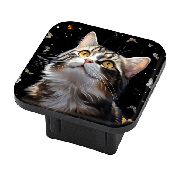 Hitch Cover Fits For 2-Inch Hitch,Cat Looking Up With Butterflies Flying Aroundrubber Trailer Hitch Cover Tube Plug Insert,Car Exterior Accessories, Receiver Tube Hitch Plug