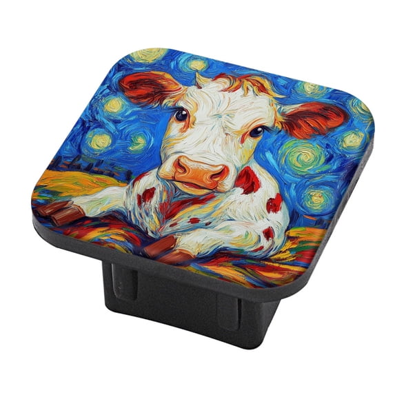 Hitch Cover Fits For 2-Inch Hitch,Cow In A Van Gogh - Style Starry Night Oil Paintingrubber Trailer Hitch Cover Tube Plug Insert,Car Exterior Accessories, Receiver Tube Hitch Plug
