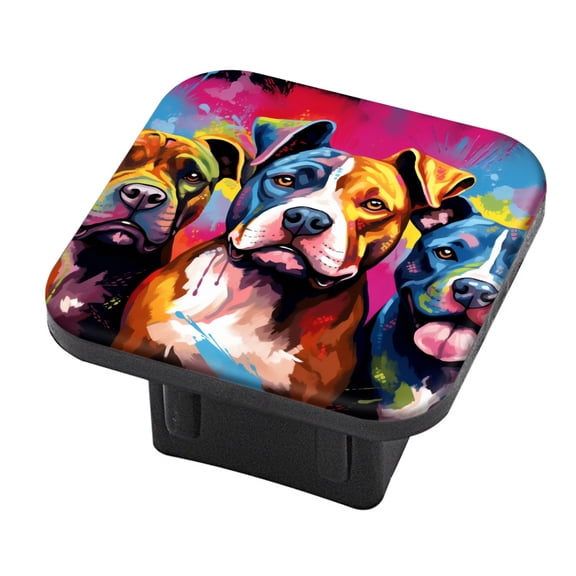 Hitch Cover Fits For 2-Inch Hitch,Cute Pit Bulls In Colorful Vector Art Stylerubber Trailer Hitch Cover Tube Plug Insert,Car Exterior Accessories, Receiver Tube Hitch Plug