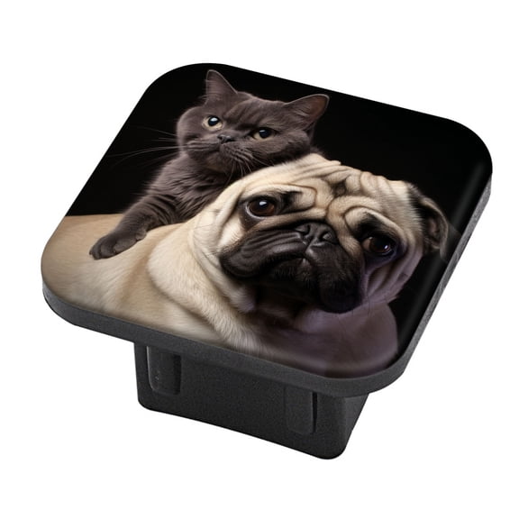 Hitch Cover Fits For 2-Inch Hitch,Cute Pug Dog With English Shorthair Cat On Backrubber Trailer Hitch Cover Tube Plug Insert,Car Exterior Accessories, Receiver Tube Hitch Plug