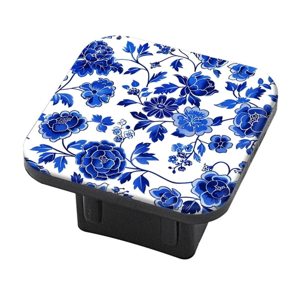 Hitch Cover Fits For 2-Inch Hitch,Elegant Blue And White Floral Pattern (2)Rubber Trailer Hitch Cover Tube Plug Insert,Car Exterior Accessories, Receiver Tube Hitch Plug