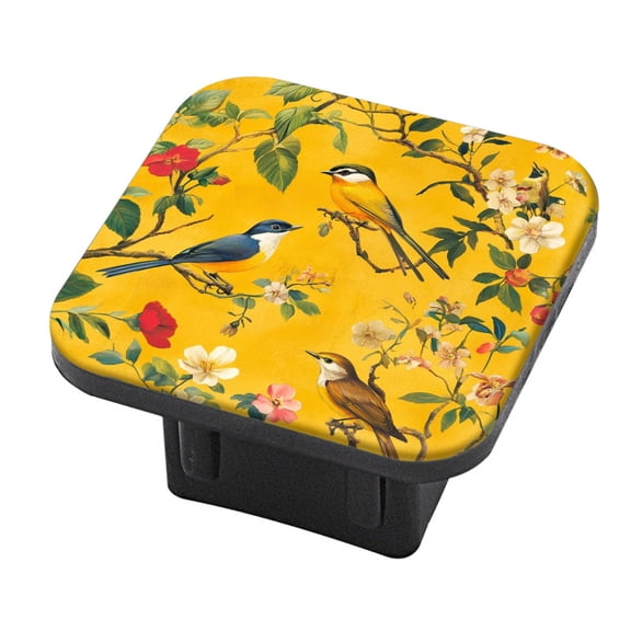 Hitch Cover Fits For 2-Inch Hitch,Floral - Bird Pattern On A Yellow Backgroundrubber Trailer Hitch Cover Tube Plug Insert,Car Exterior Accessories, Receiver Tube Hitch Plug