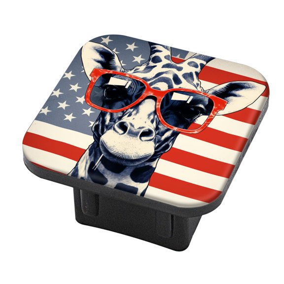 Hitch Cover Fits For 2-Inch Hitch,Giraffe With Red Glasses Against An American Flagrubber Trailer Hitch Cover Tube Plug Insert,Car Exterior Accessories, Receiver Tube Hitch Plug