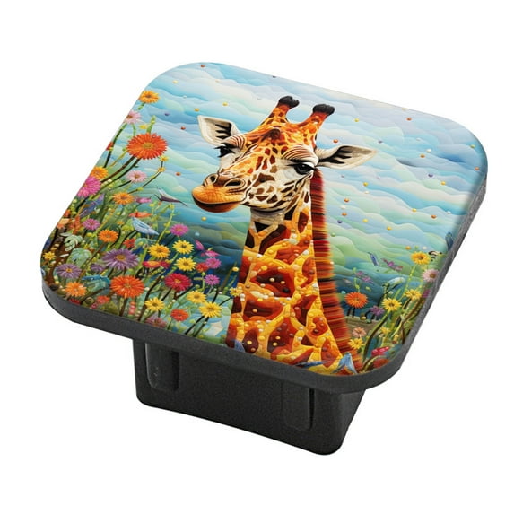 Hitch Cover Fits For 2-Inch Hitch,Giraffe Stands In Field Surrounded By Colorful Bloomsrubber Trailer Hitch Cover Tube Plug Insert,Car Exterior Accessories, Receiver Tube Hitch Plug